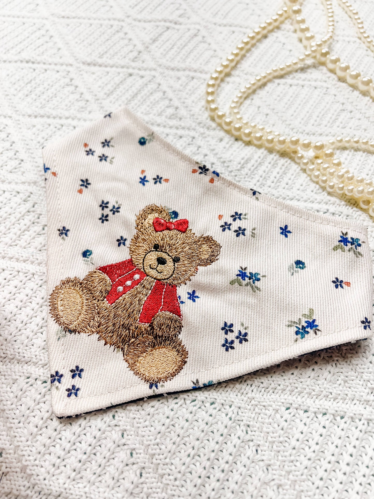 Bear Reversible Denim Floral Dog Bandana