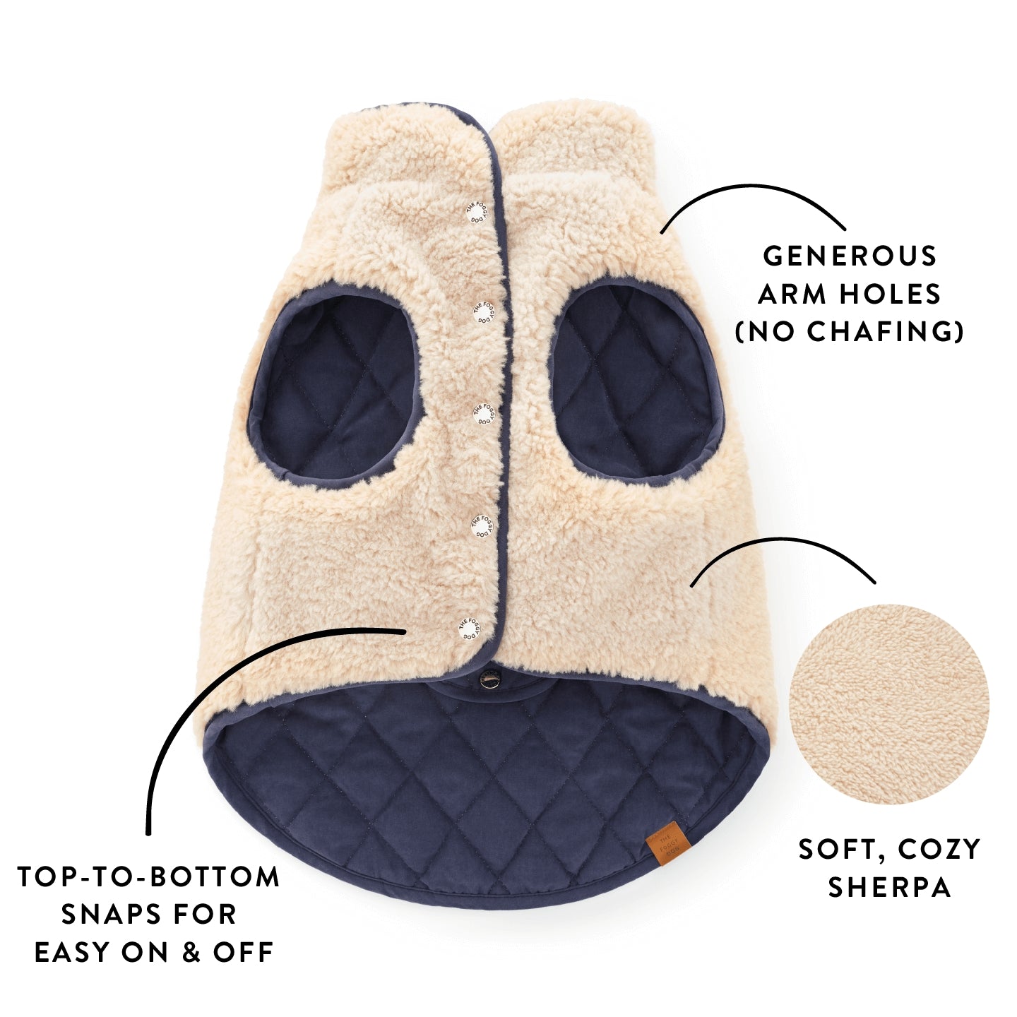 Quilted Navy Sherpa-Lined Reversible Dog Jacket