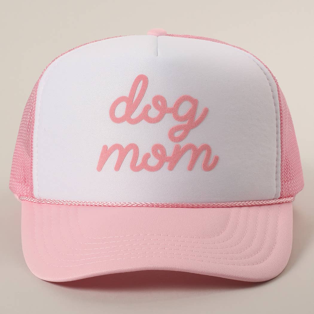 Dog Mom Mesh Back Trucker Hat-Pink