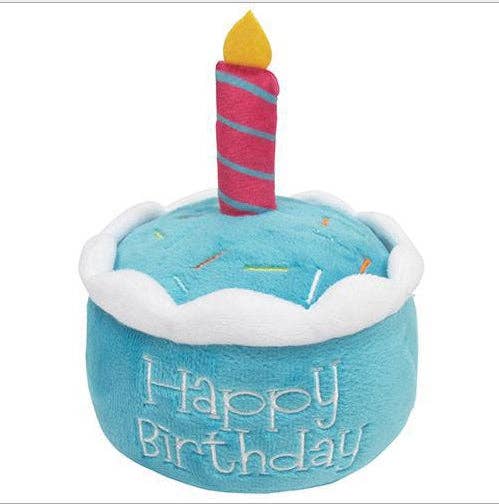 Squeaky Blue Birthday Cake Plush Dog Toy