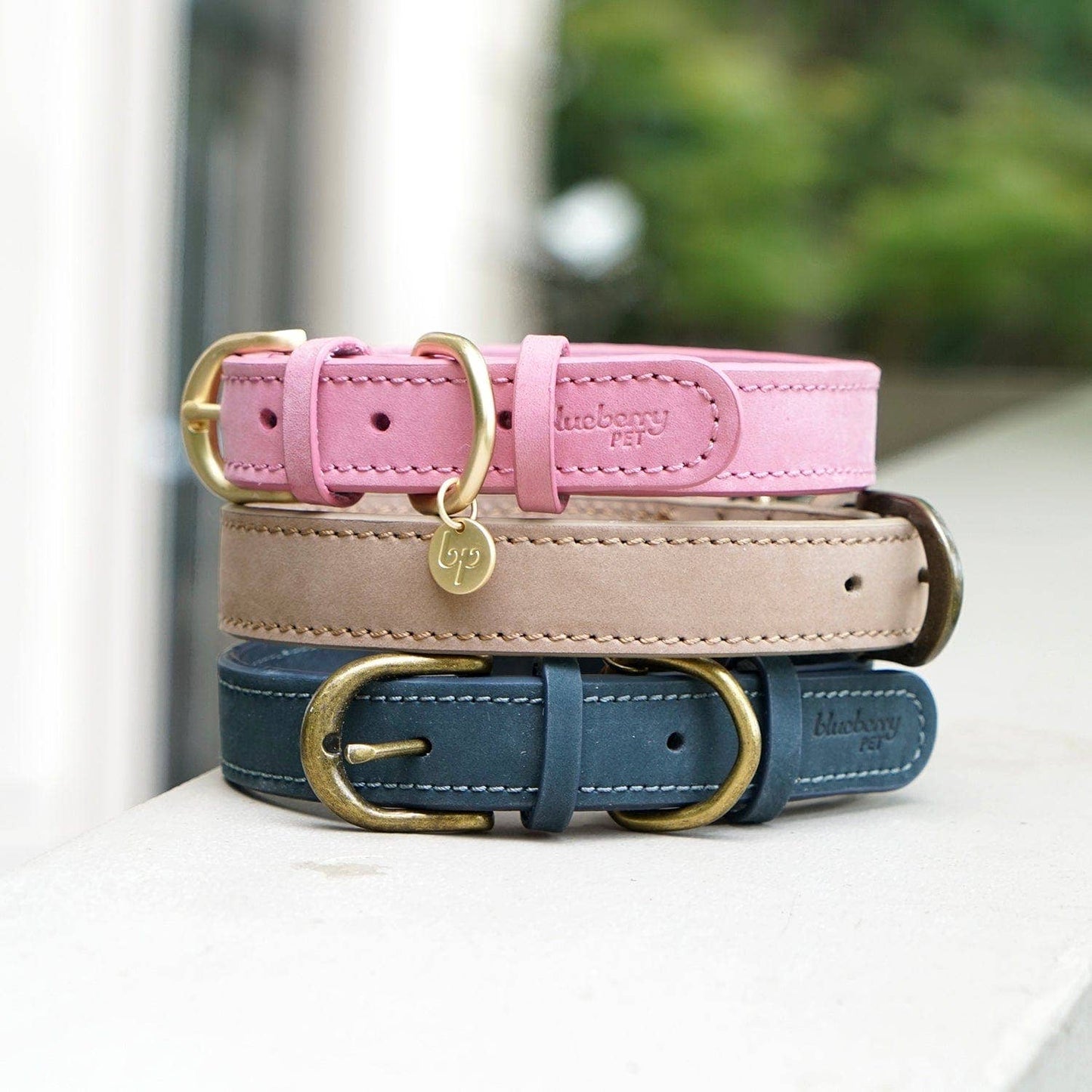 Full Grain Leather Dog Collar - Navy Blue