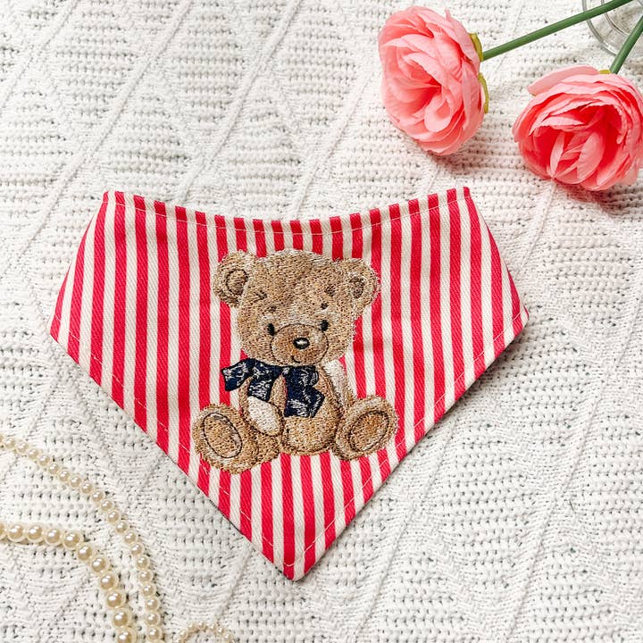 Bear Reversible Red Stripe Dog Bandana