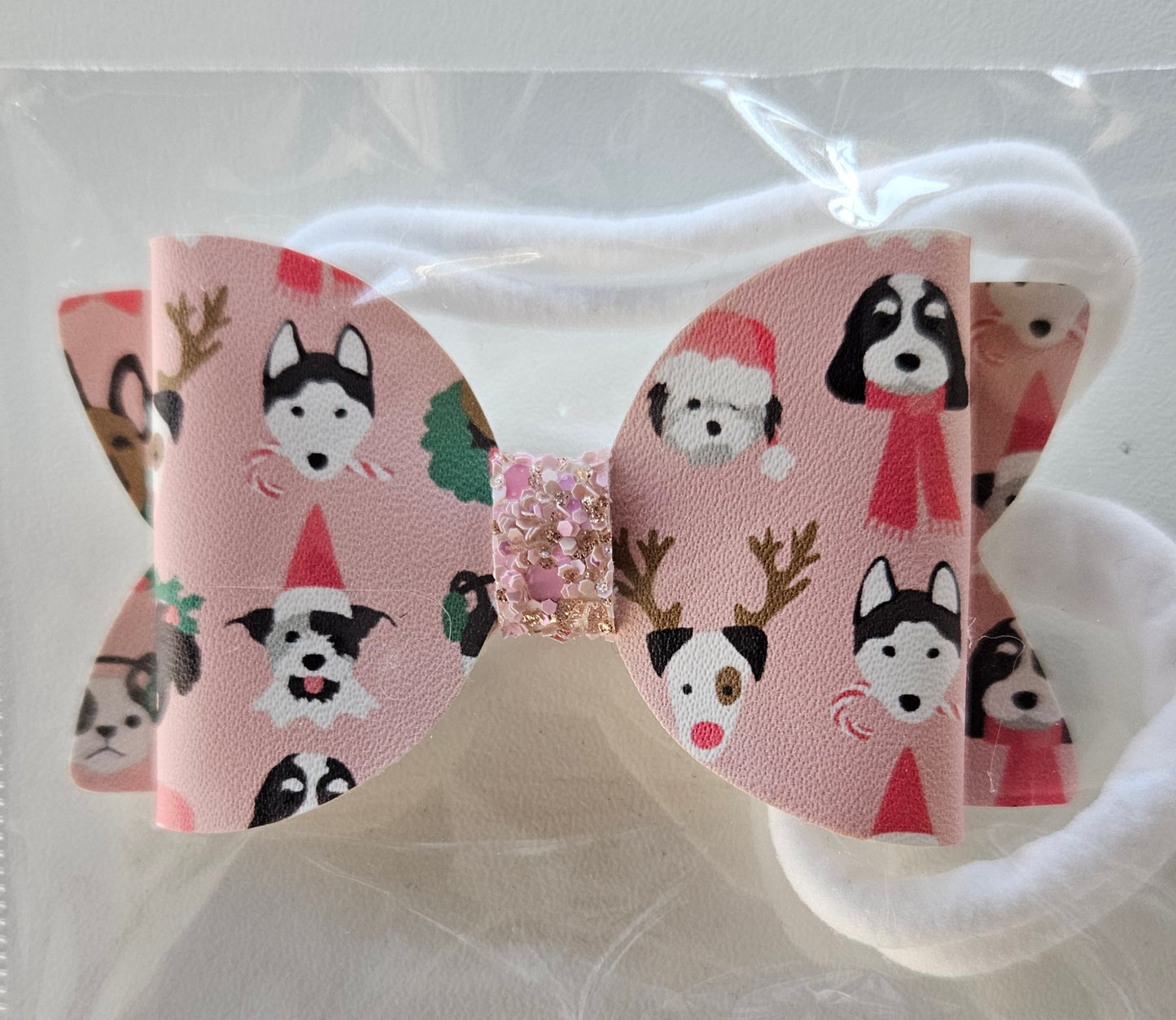 Pinza para el pelo con lazo de perros de color rosa para Navidad