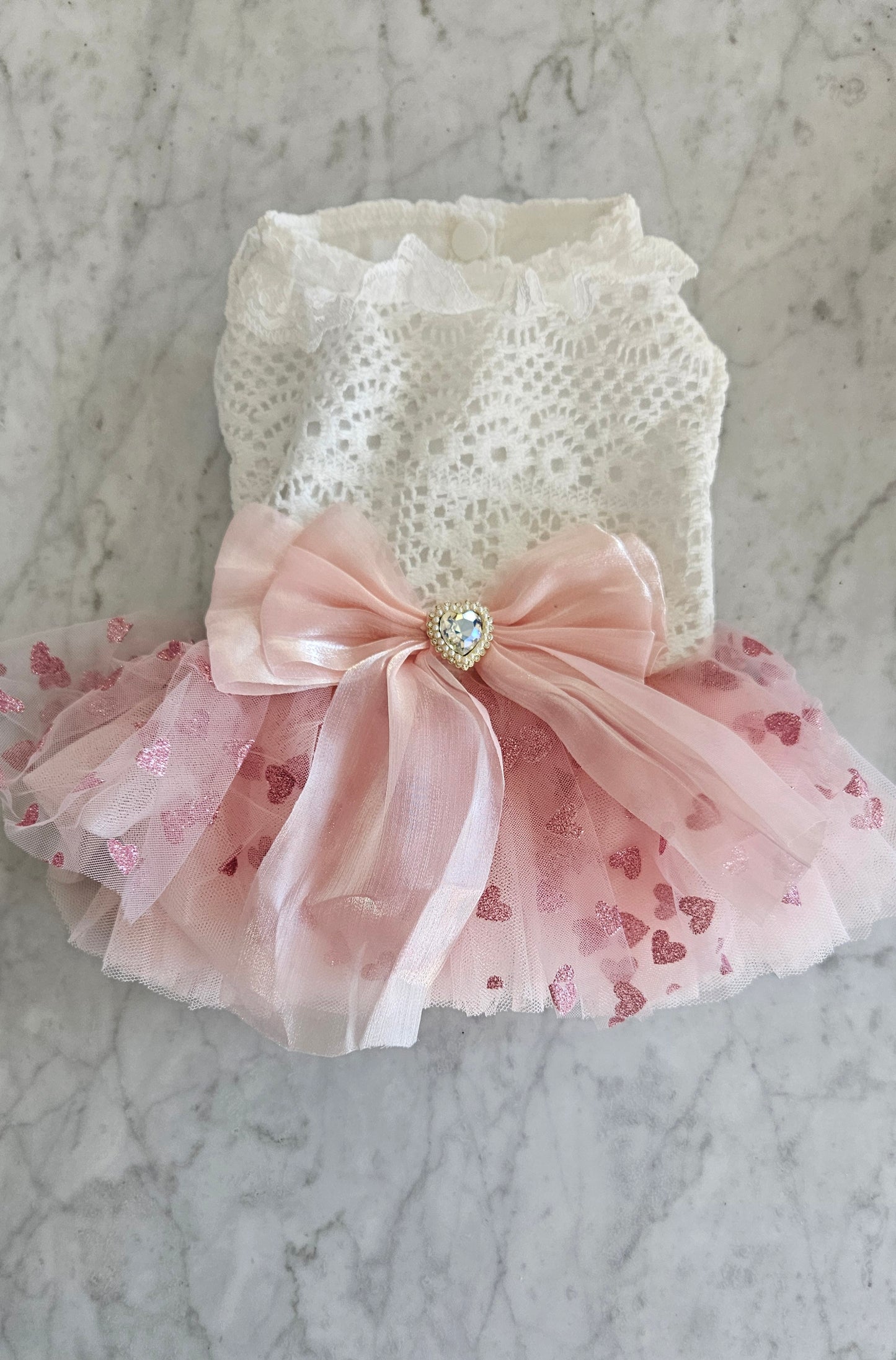 Lace and Pink Heart Tulle Dog Dress