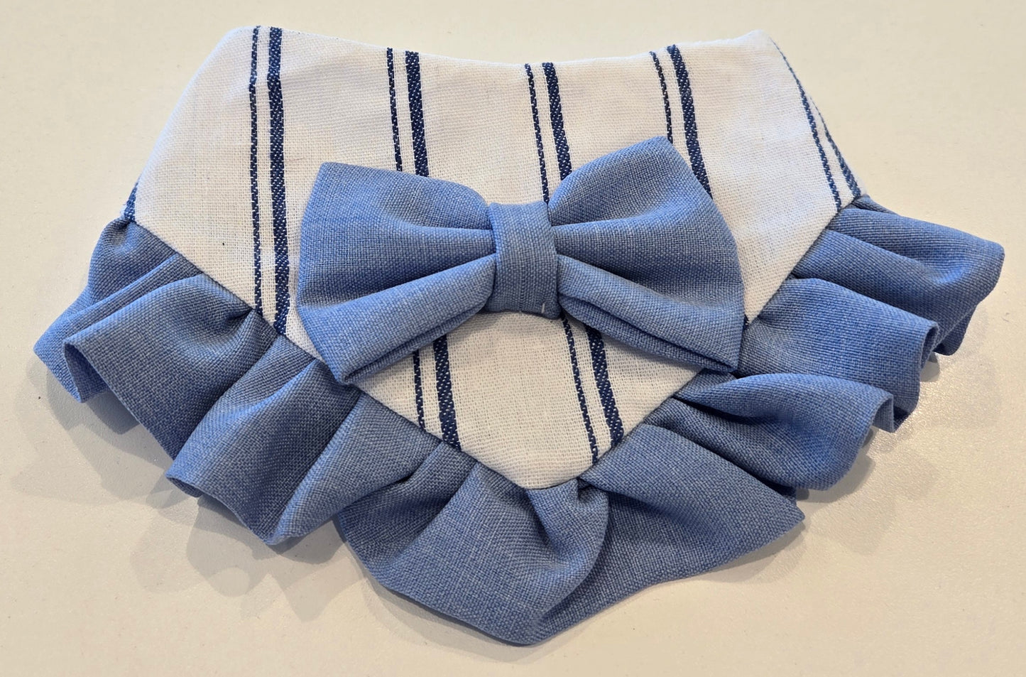 White Stripe Denim Frill Dog Bandana