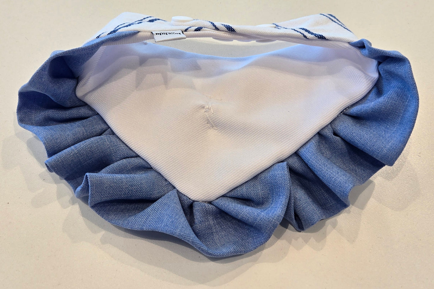 White Stripe Denim Frill Dog Bandana