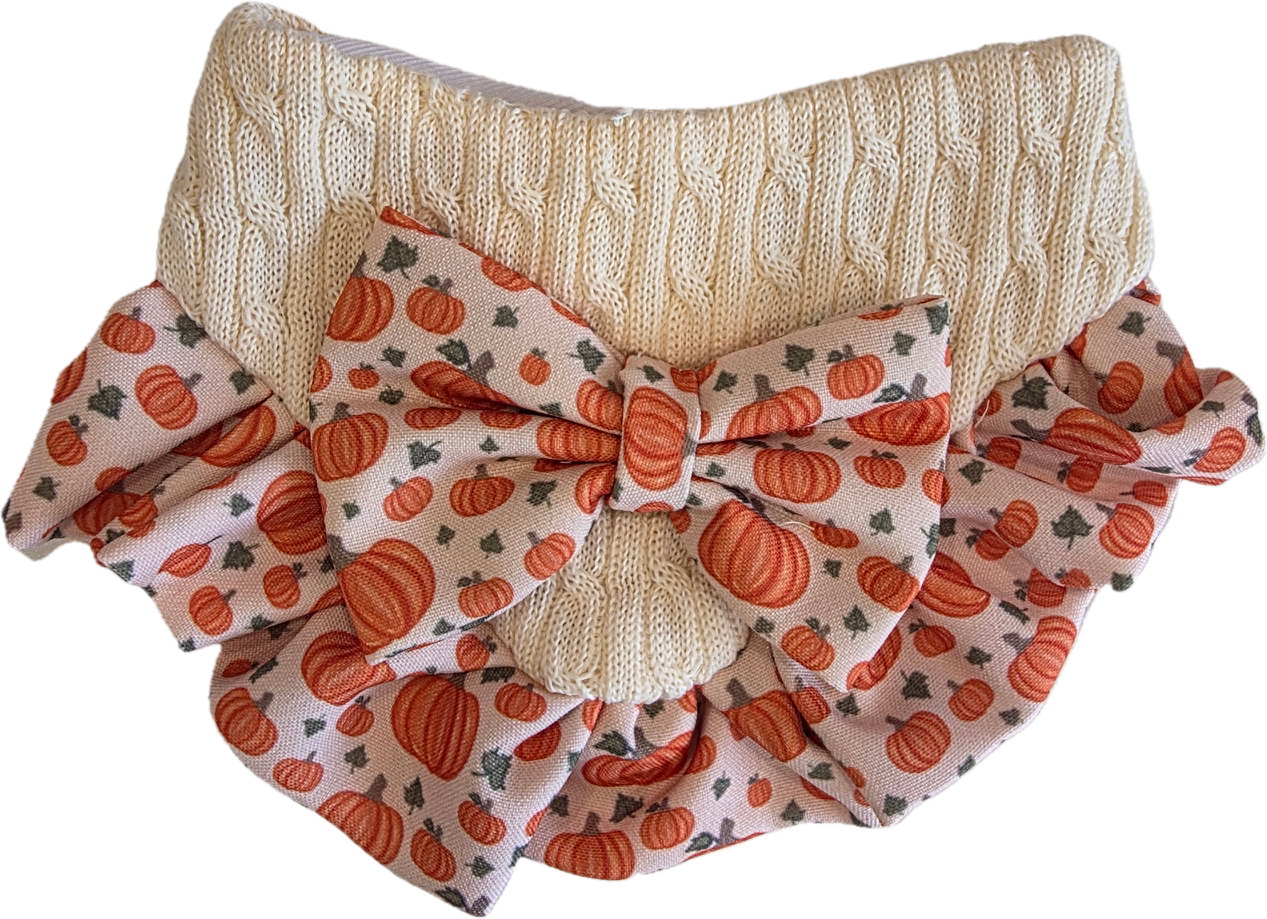 Pumpkin Cream Knit Bow Dog Bandana