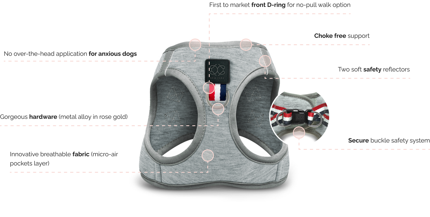 Luxe No-Pull Step-In Dog Harness - Champion Gray