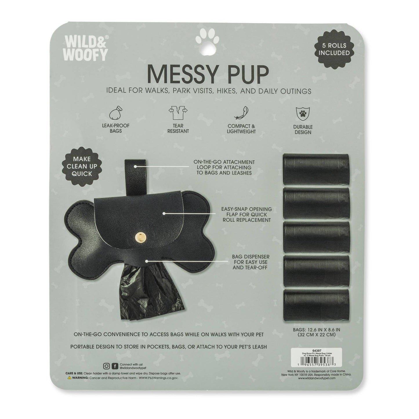 Dog Bone Waste Bag Holder-Black