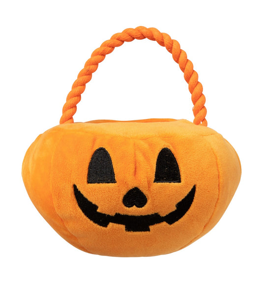Cesta de calabaza de peluche para perros con forma de truco o trato de FuzzYard