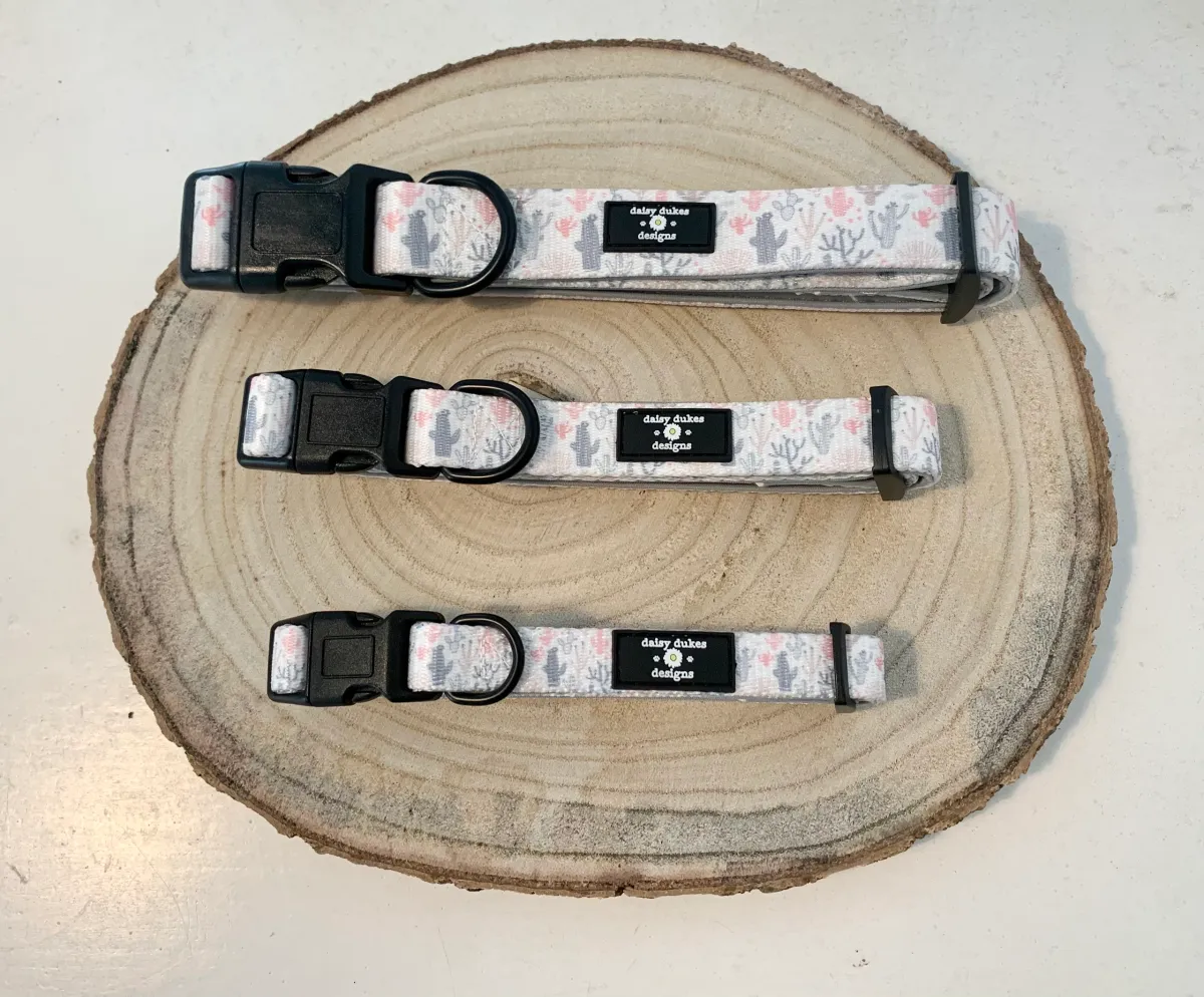Collar ajustable de tela con parche de cactus para perros