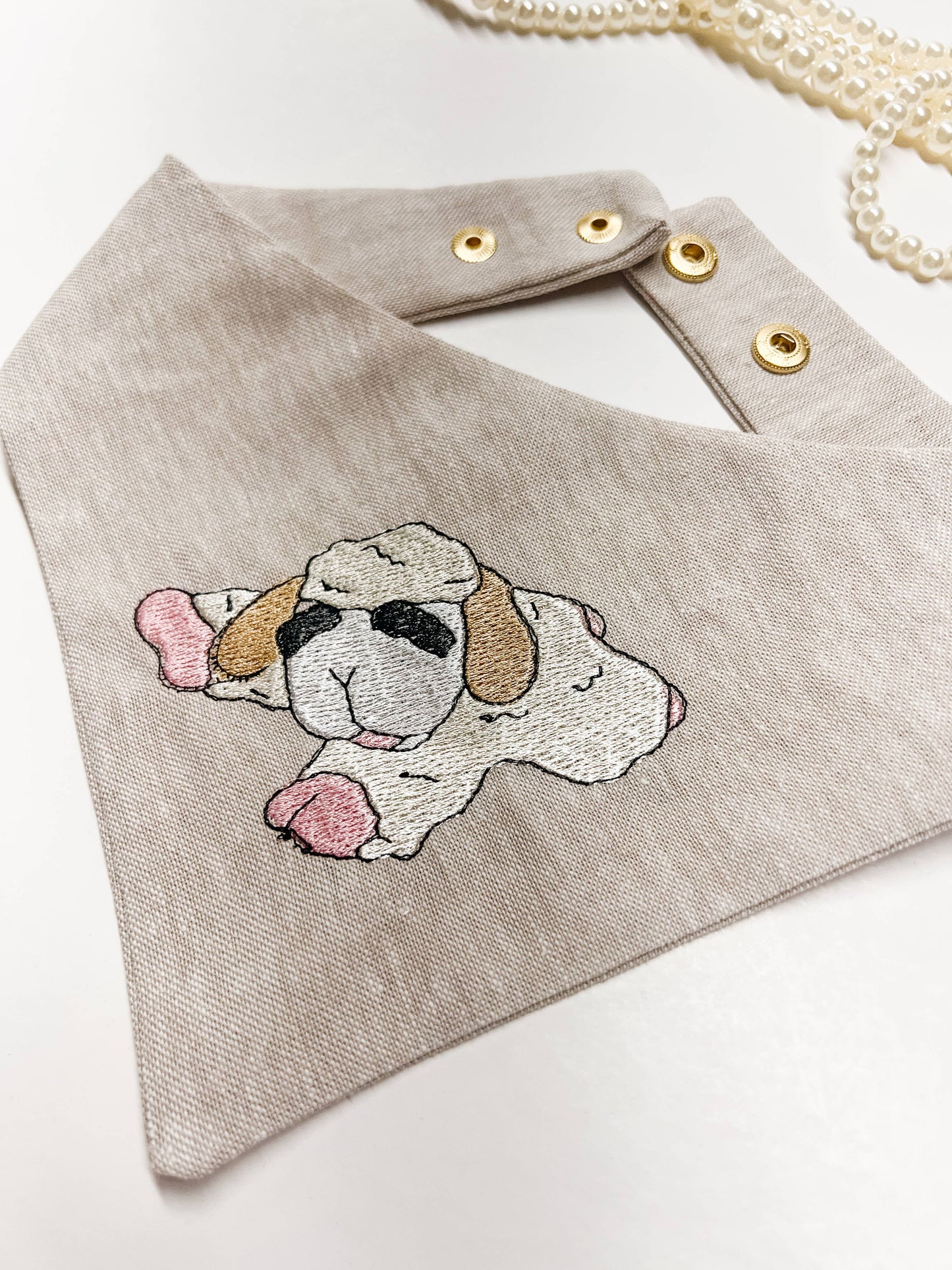 Classic Lamb Embroidery Tan Denim Dog Bandana