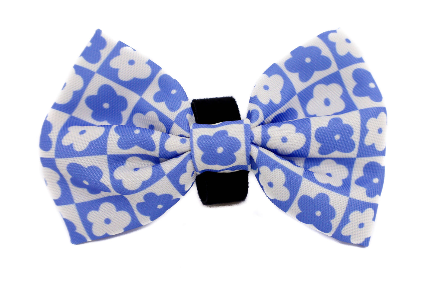 Blue Checkered Daisies Dog Bow Tie