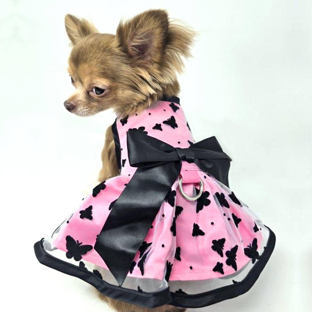 All Aflutter Pink & Black Dog Dress: X-Large