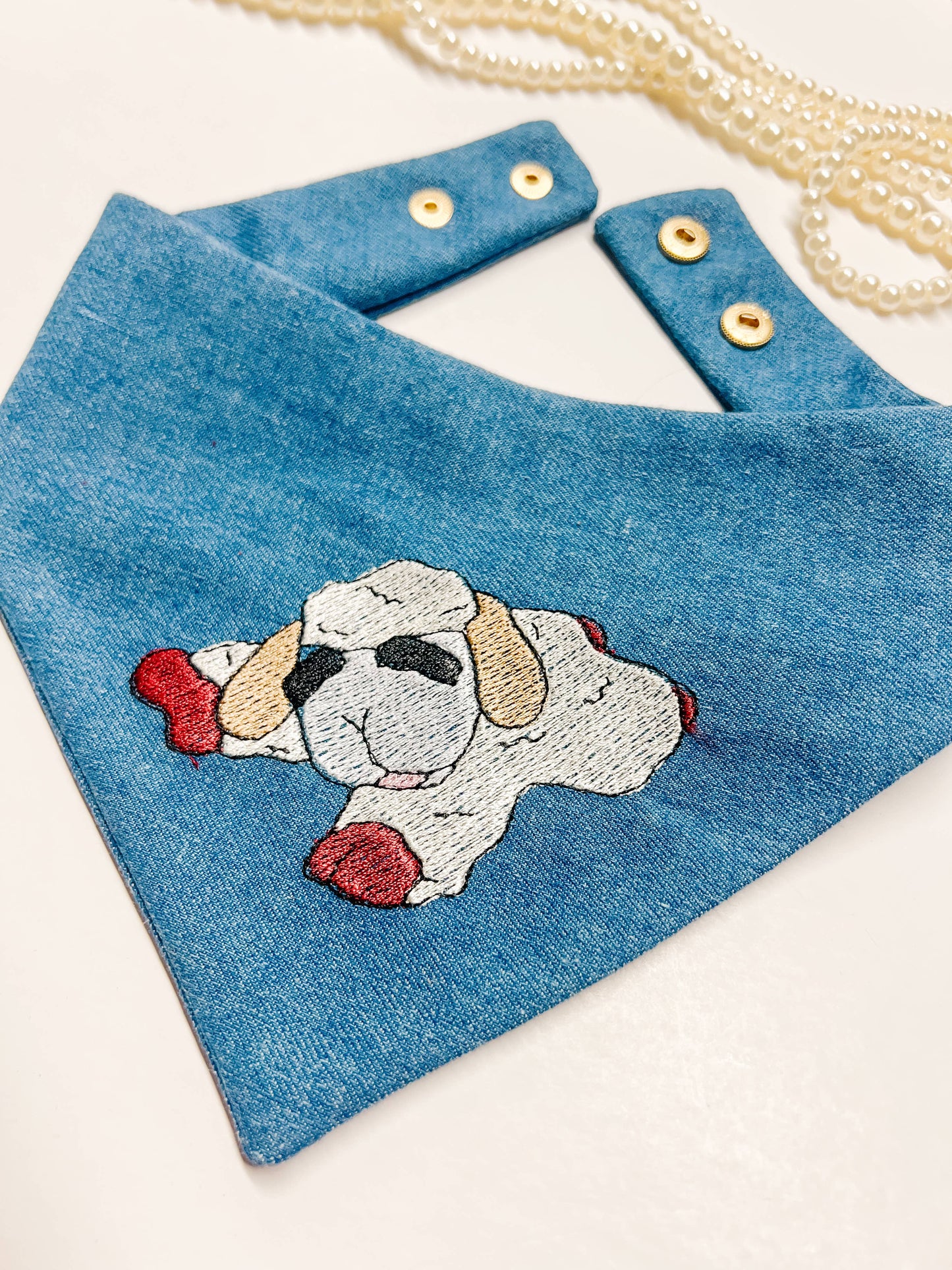 Classic Lamb Embroidery Blue Denim Dog Bandana
