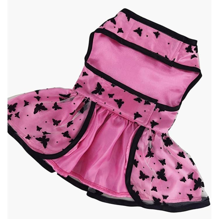 All Aflutter Pink & Black Dog Dress: X-Large