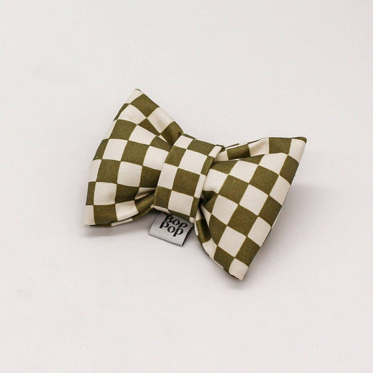 Olive Checker Mini Dog Bow Tie