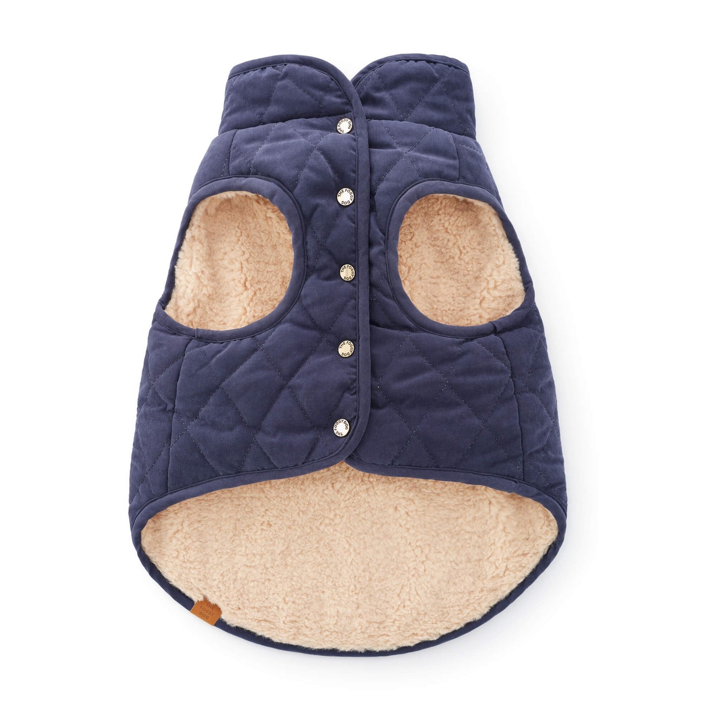 Quilted Navy Sherpa-Lined Reversible Dog Jacket