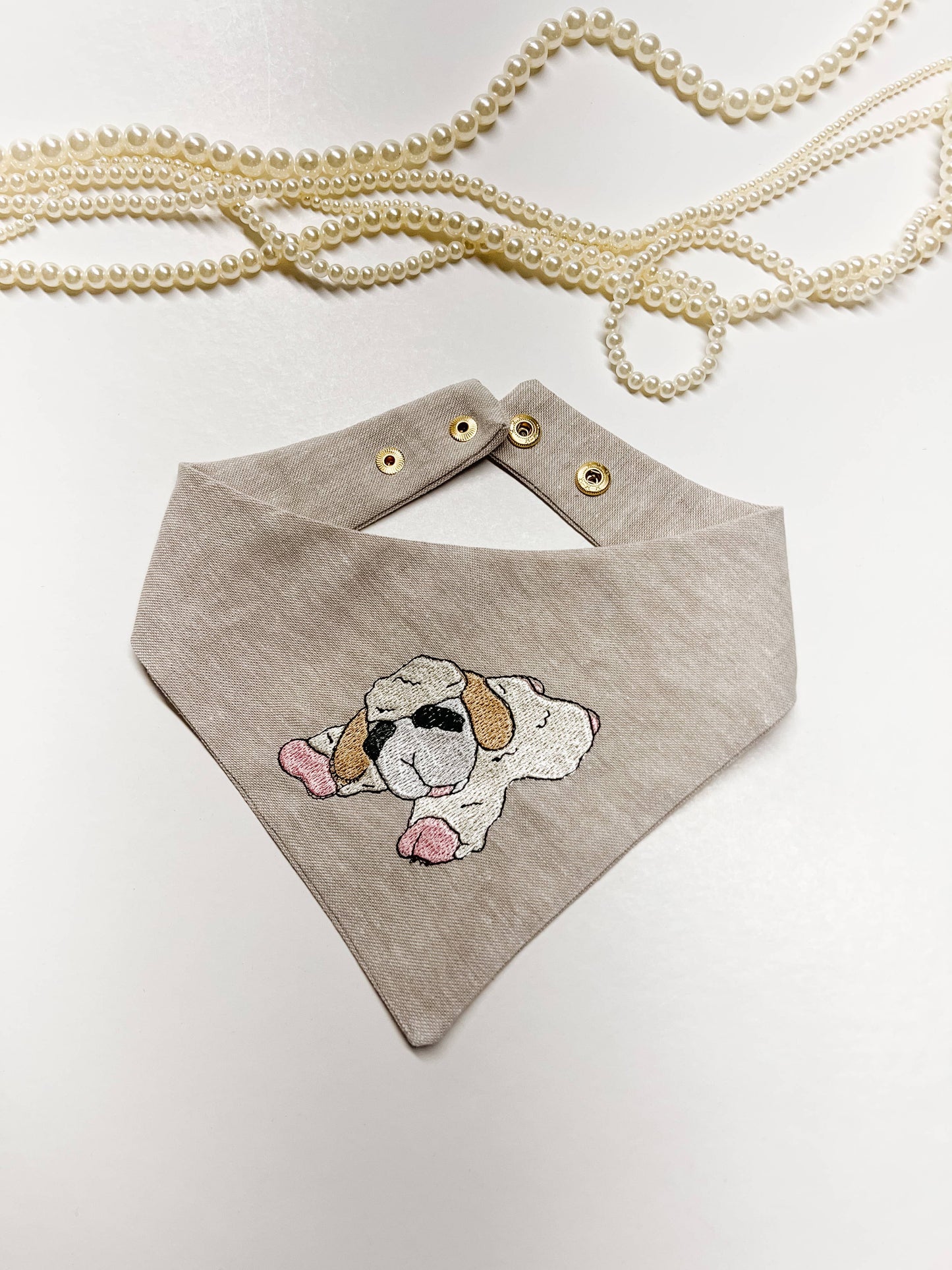 Classic Lamb Embroidery Tan Denim Dog Bandana