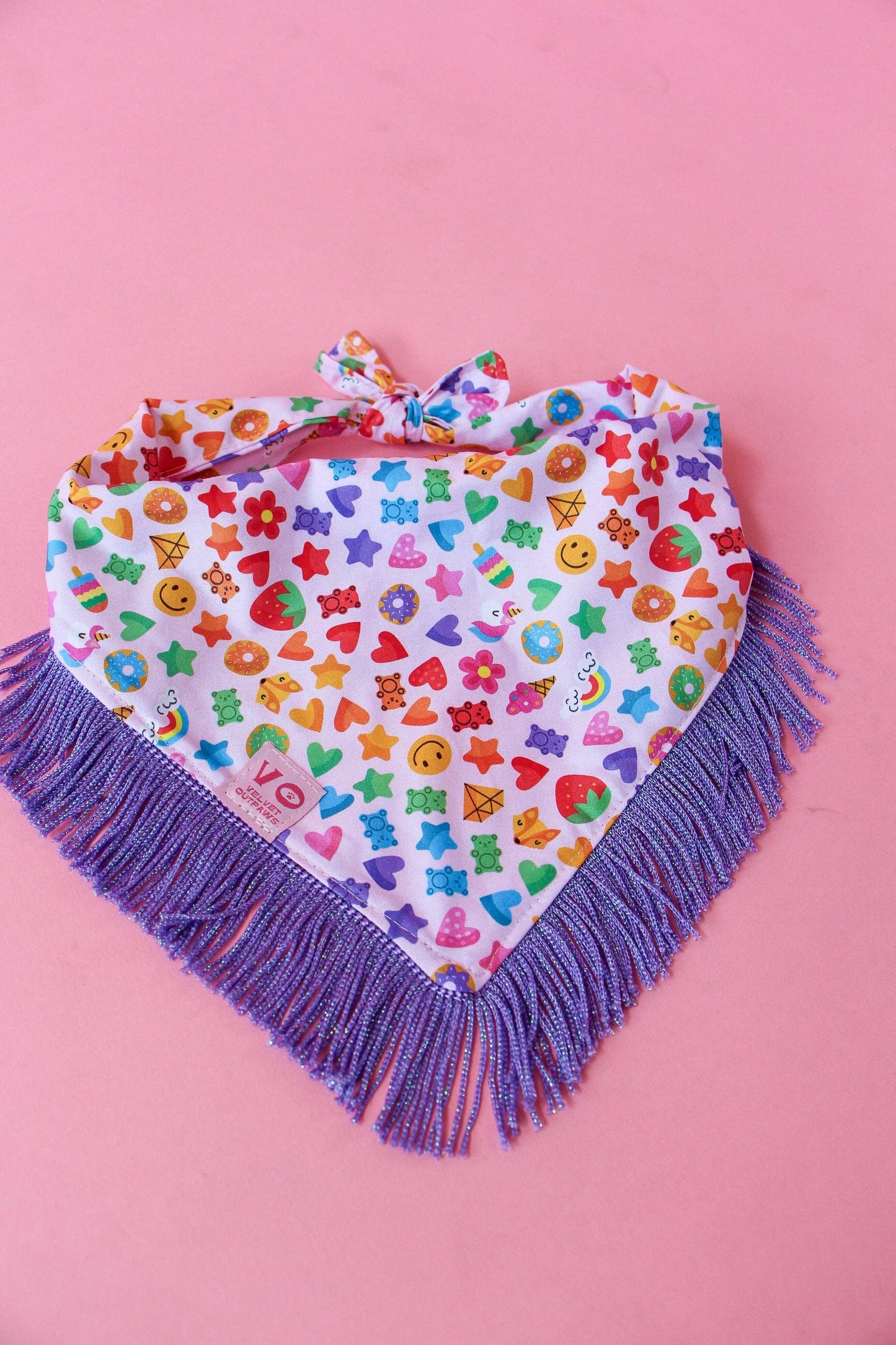Rainbow with Metallic Purple Fringe Dog Bandana