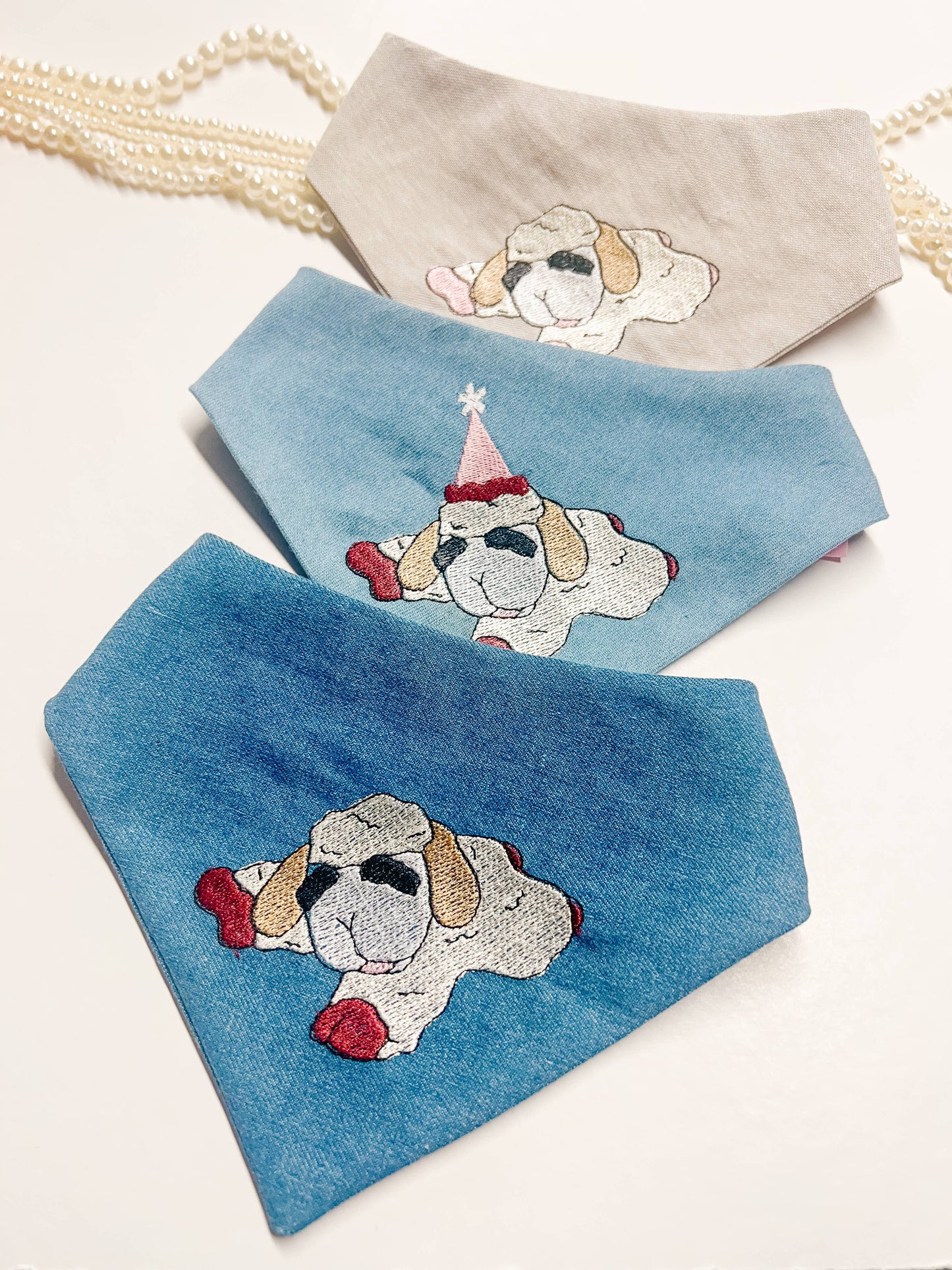 Party Lamb Embroidery Denim Dog Bandana