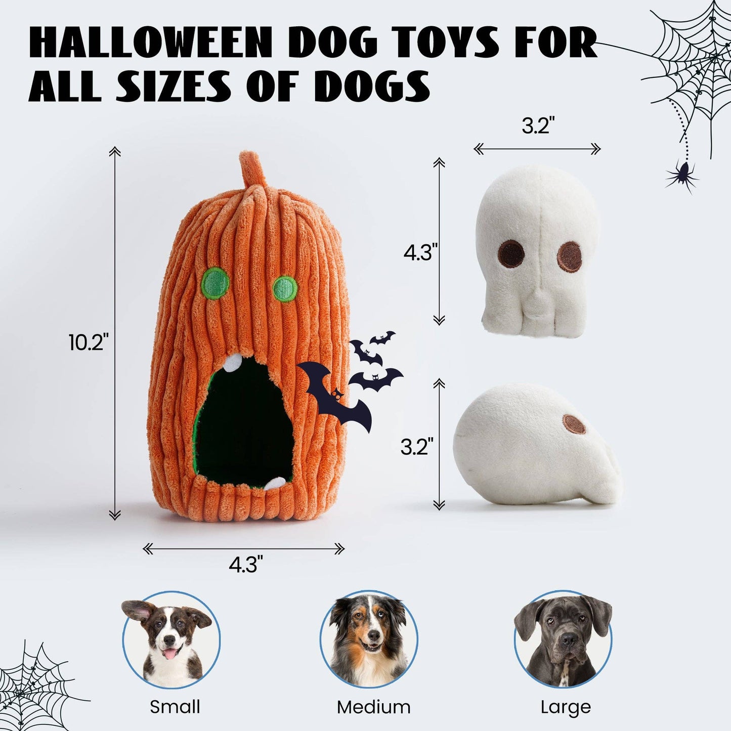 Nocciola 4 PCS Halloween Dog Toys, Pumpkin & Skulls Dog Spooky Toys