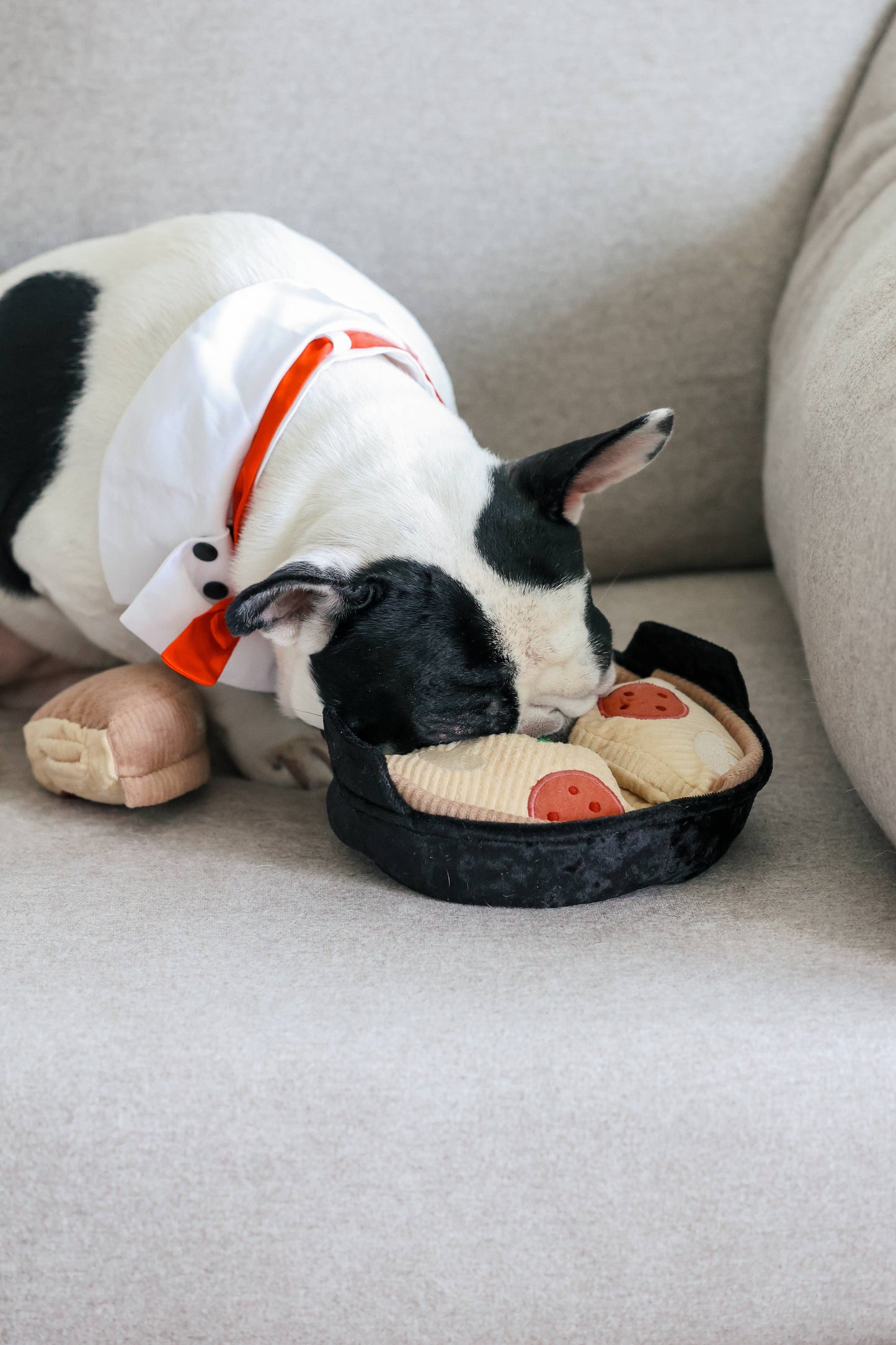Juguete enriquecedor para perros con forma de pizza de base profunda