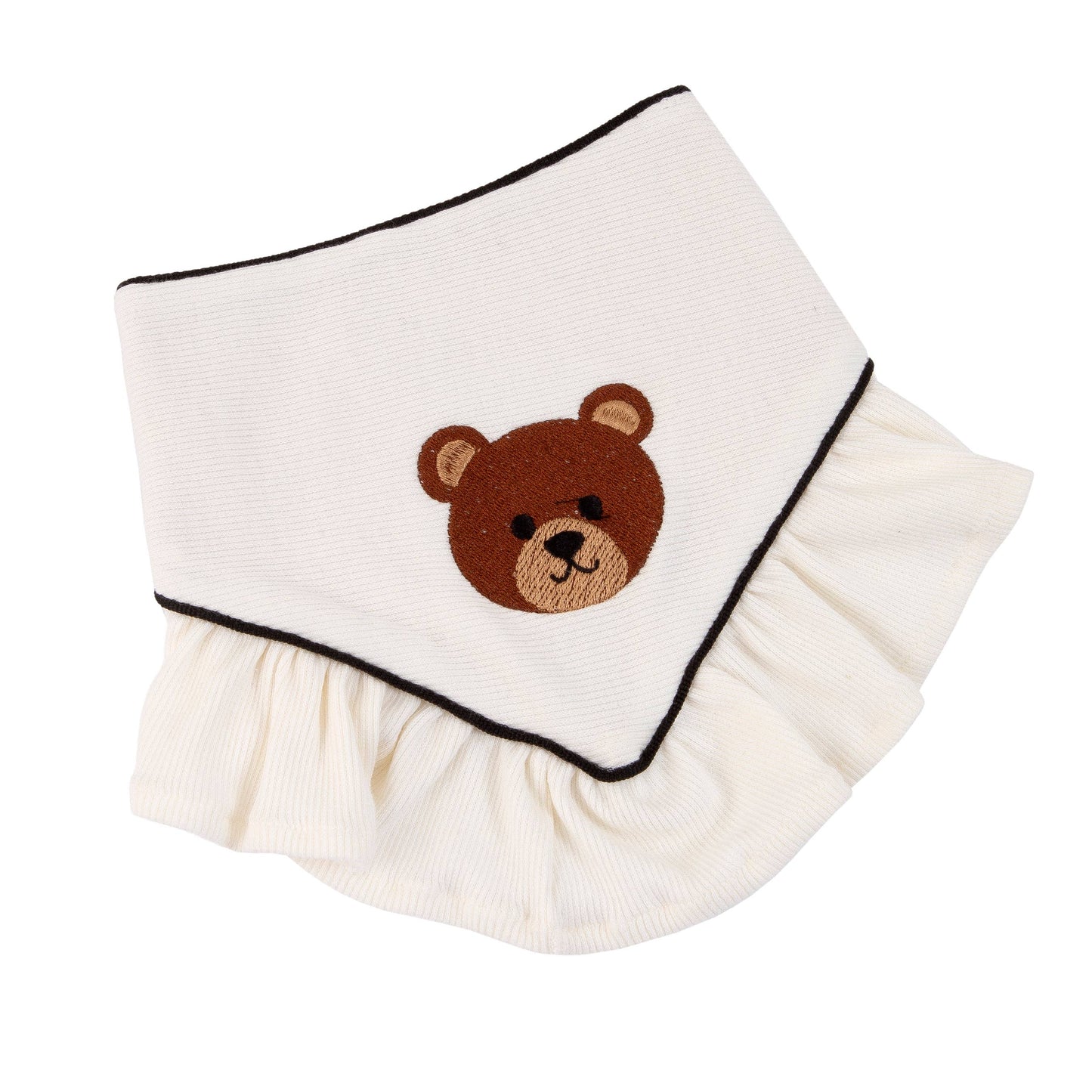 Ribbed Knit Bear Embroidered Ruffles Reversable Dog Bandana