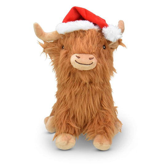 Multipet Highland Cow w/Santa Hat Dog Toy