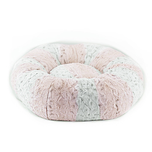 Pink Soft Snow Leopard Plush Round Bed