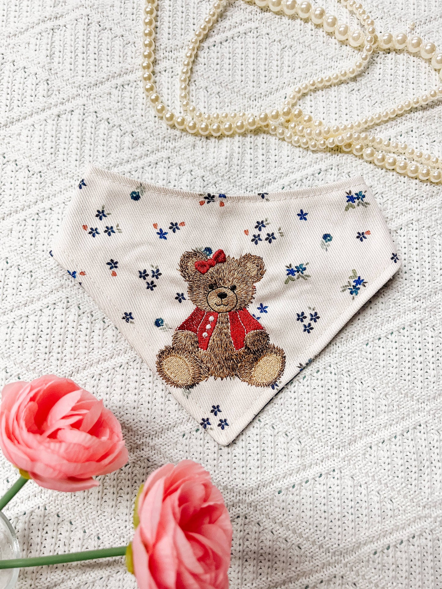 Bear Reversible Denim Floral Dog Bandana