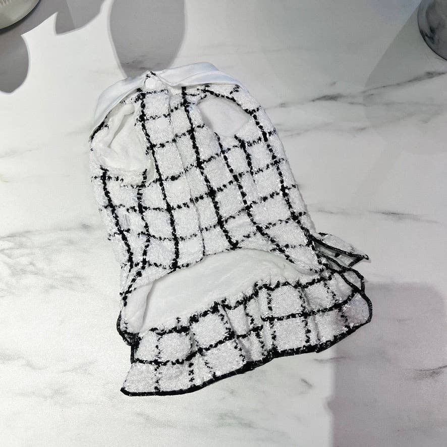 Tweed Style Monochrome Dog Dress - White