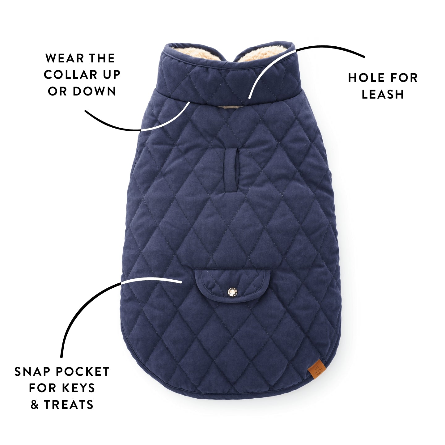 Quilted Navy Sherpa-Lined Reversible Dog Jacket