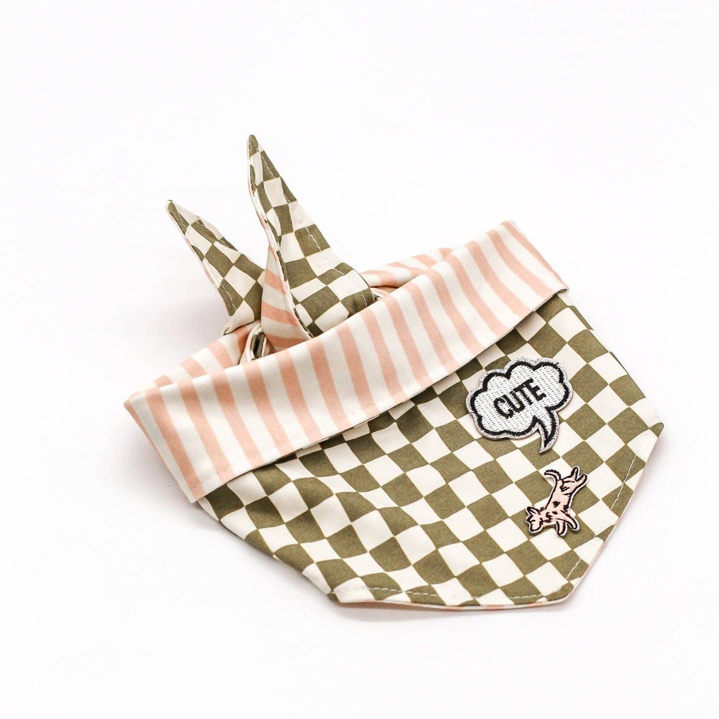 Bandana reversible para perros con rayas de cuadros: rosa o azul