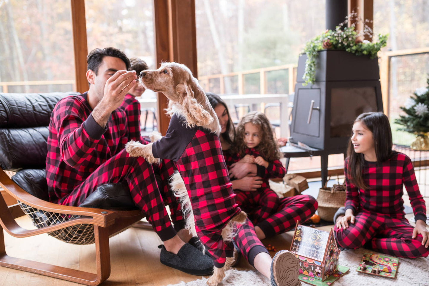 Dog Cotton Black & Red Plaid Pajamas