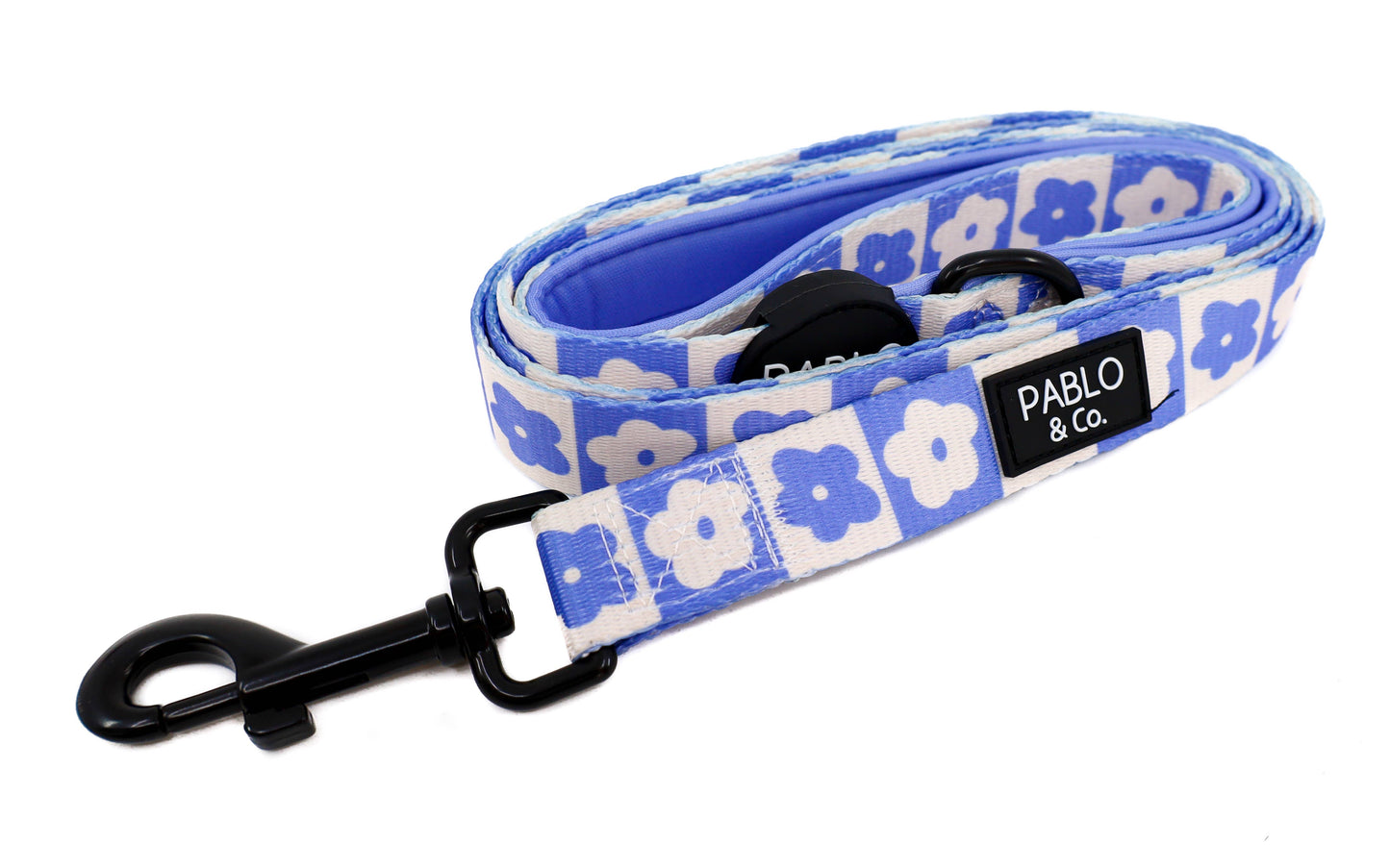 Blue Checkered Daisies Dog Leash
