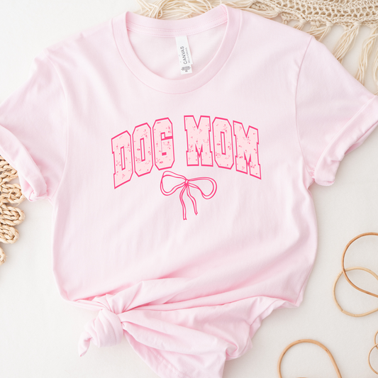 Pink Bow Dog Mom Tee