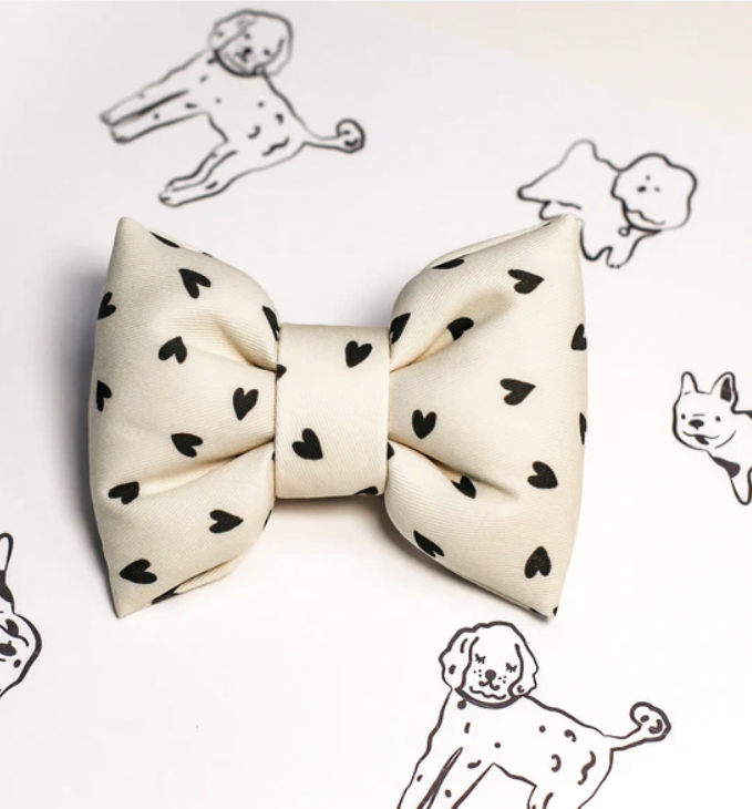 Hearts Black & White Dog Bow Tie