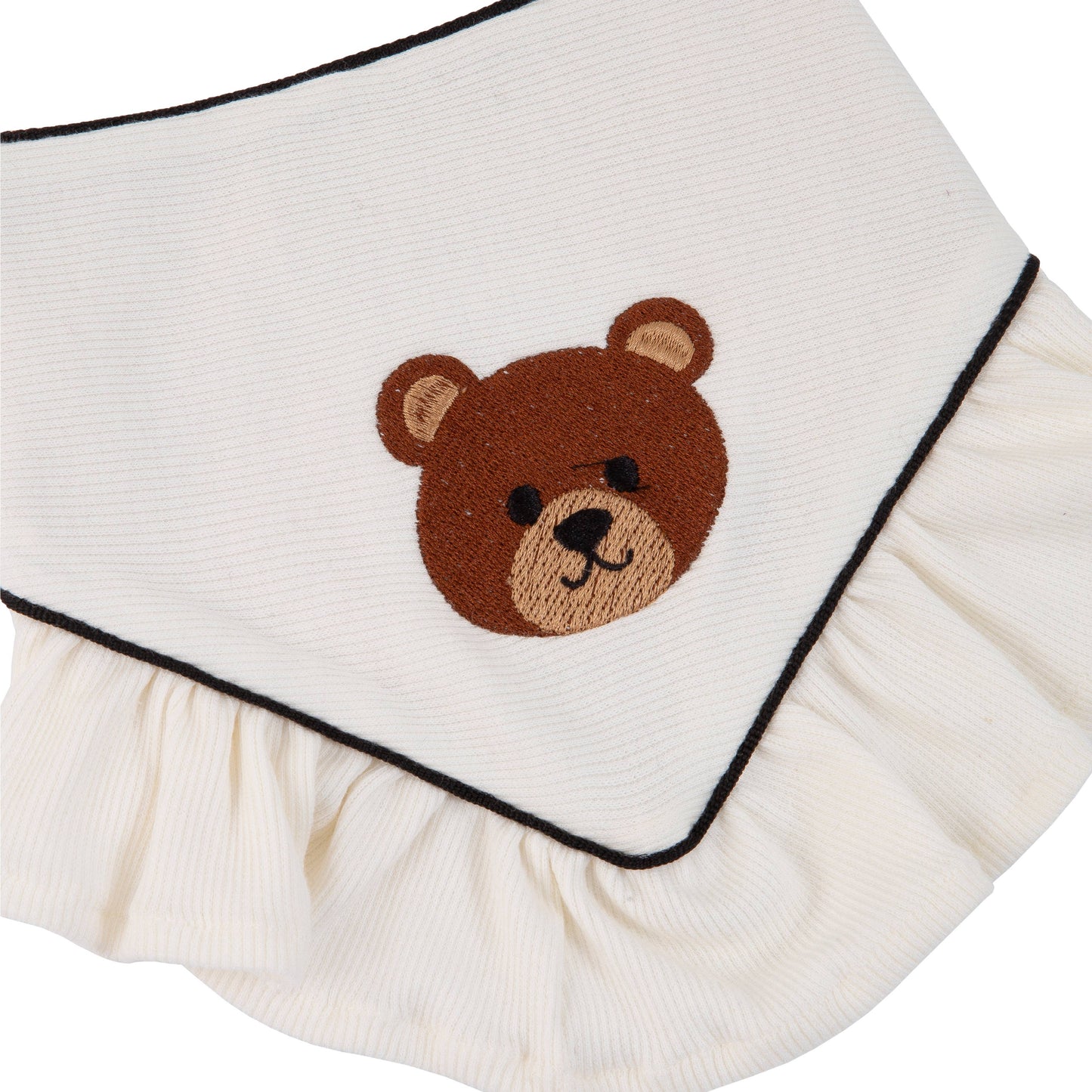 Ribbed Knit Bear Embroidered Ruffles Reversable Dog Bandana