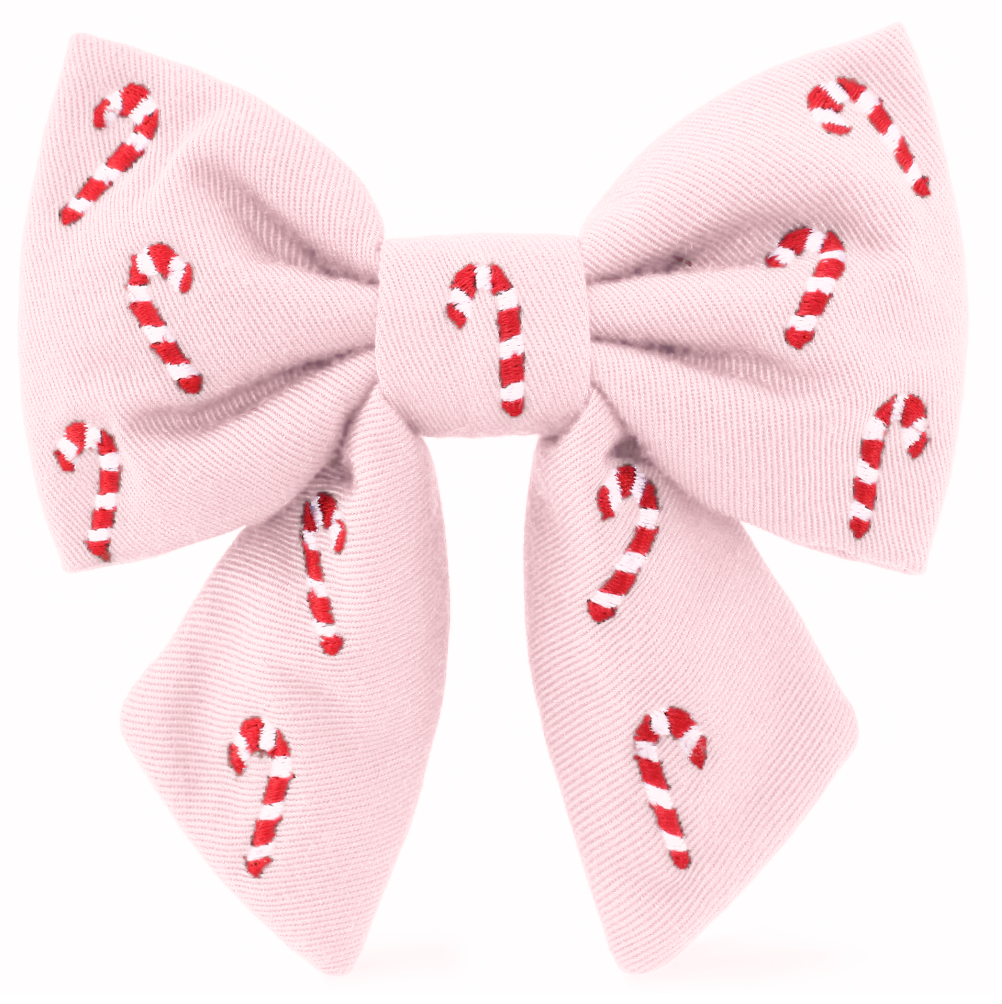 Blush Pink Candy Canes Embroidered Lady Dog Bow