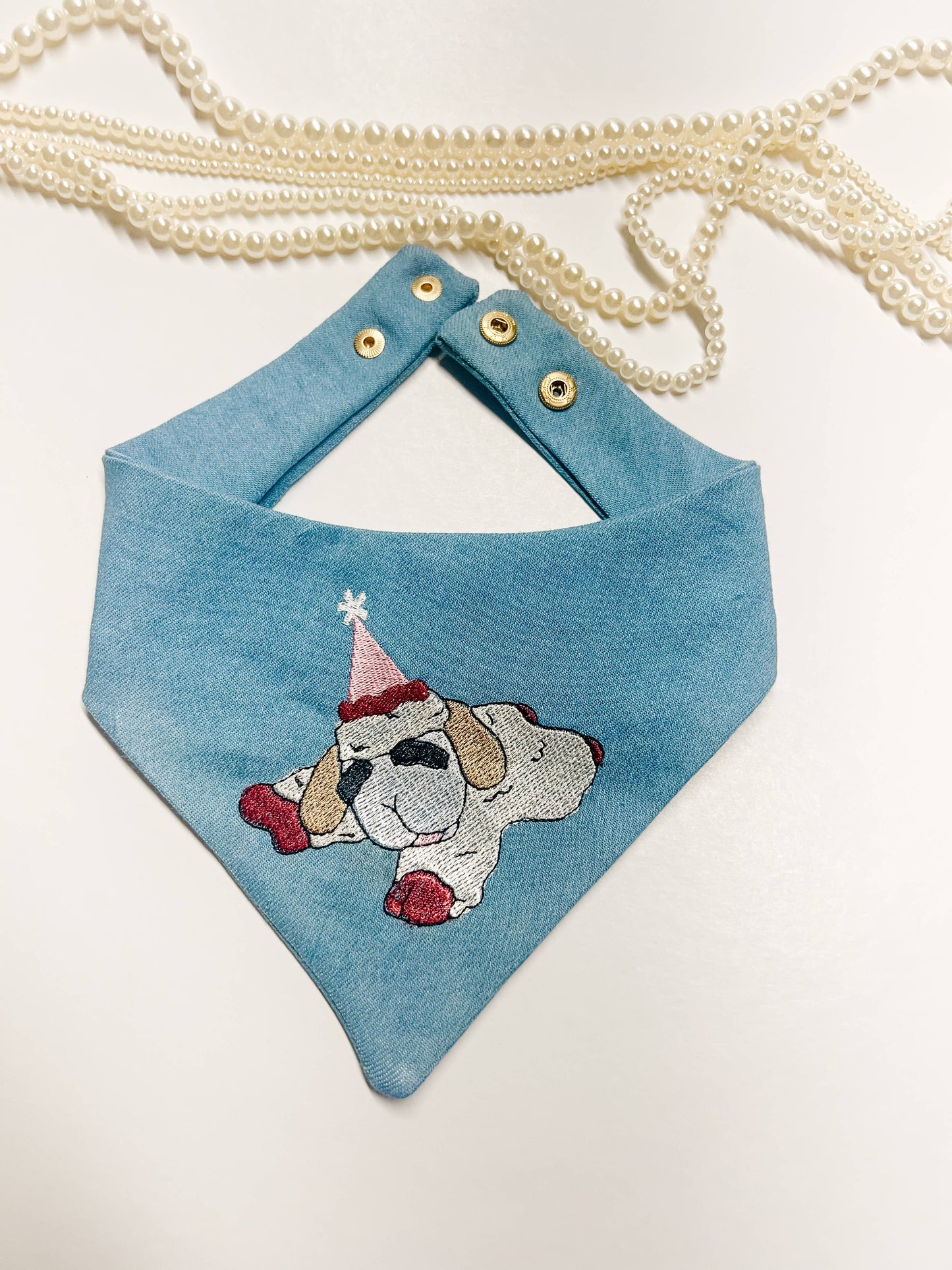 Party Lamb Embroidery Denim Dog Bandana