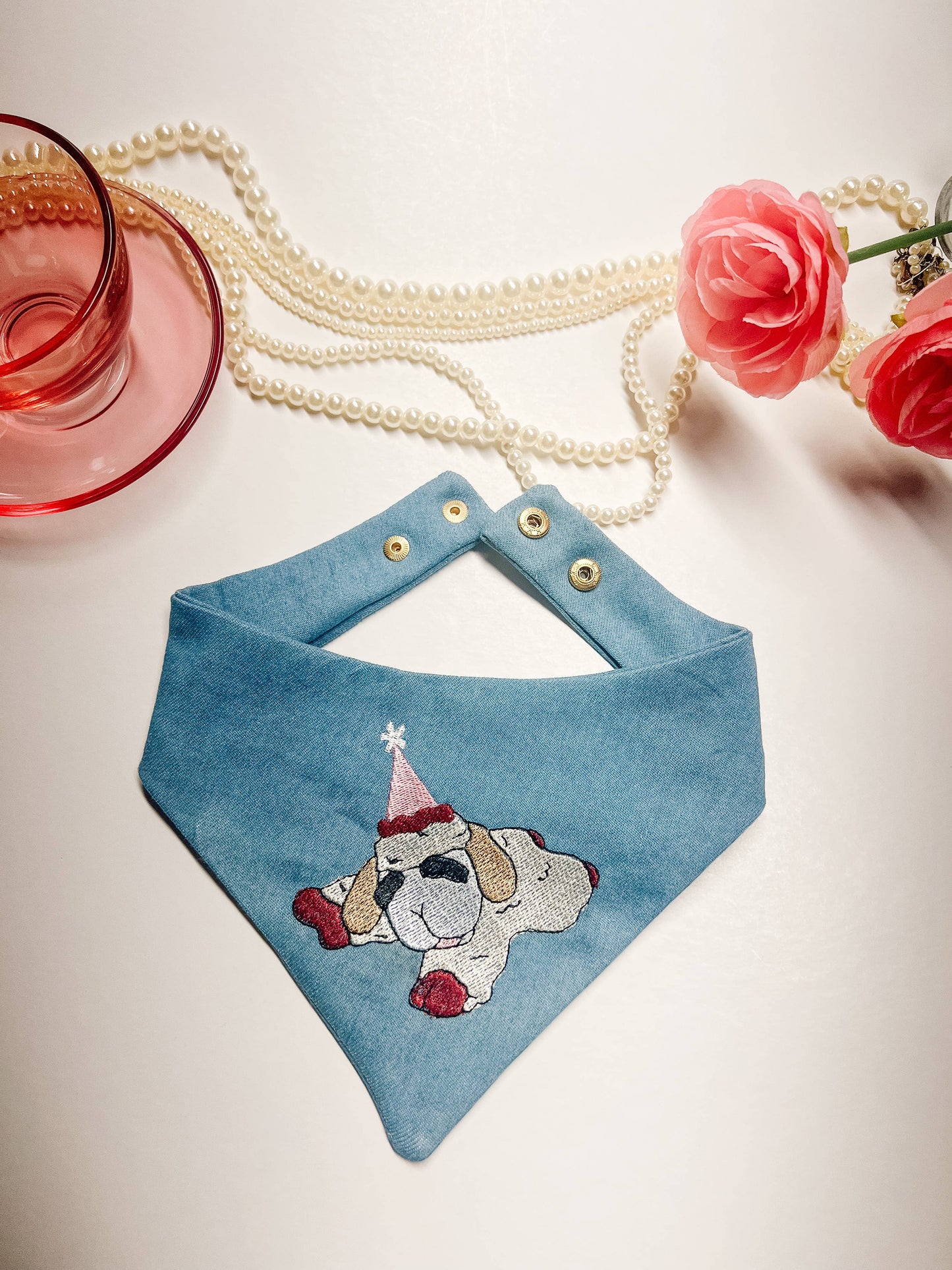 Party Lamb Embroidery Denim Dog Bandana