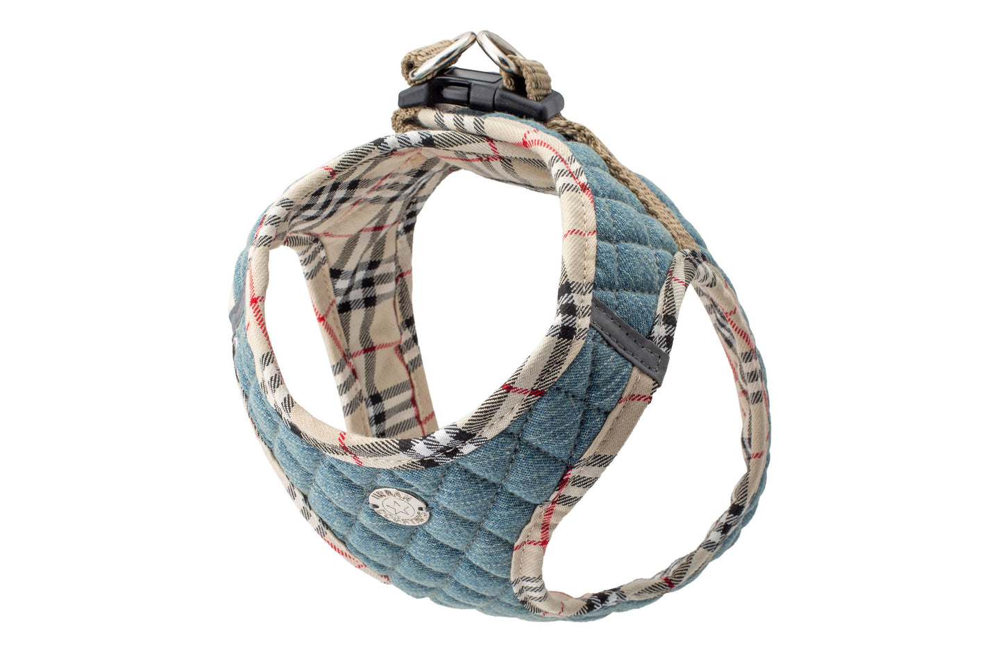 Step-In Denim Harness - Beige Plaid