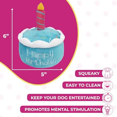Squeaky Blue Birthday Cake Plush Dog Toy