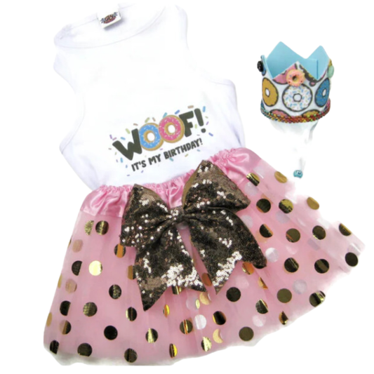 Dog Birthday Donut Outfit Tee and Tutu