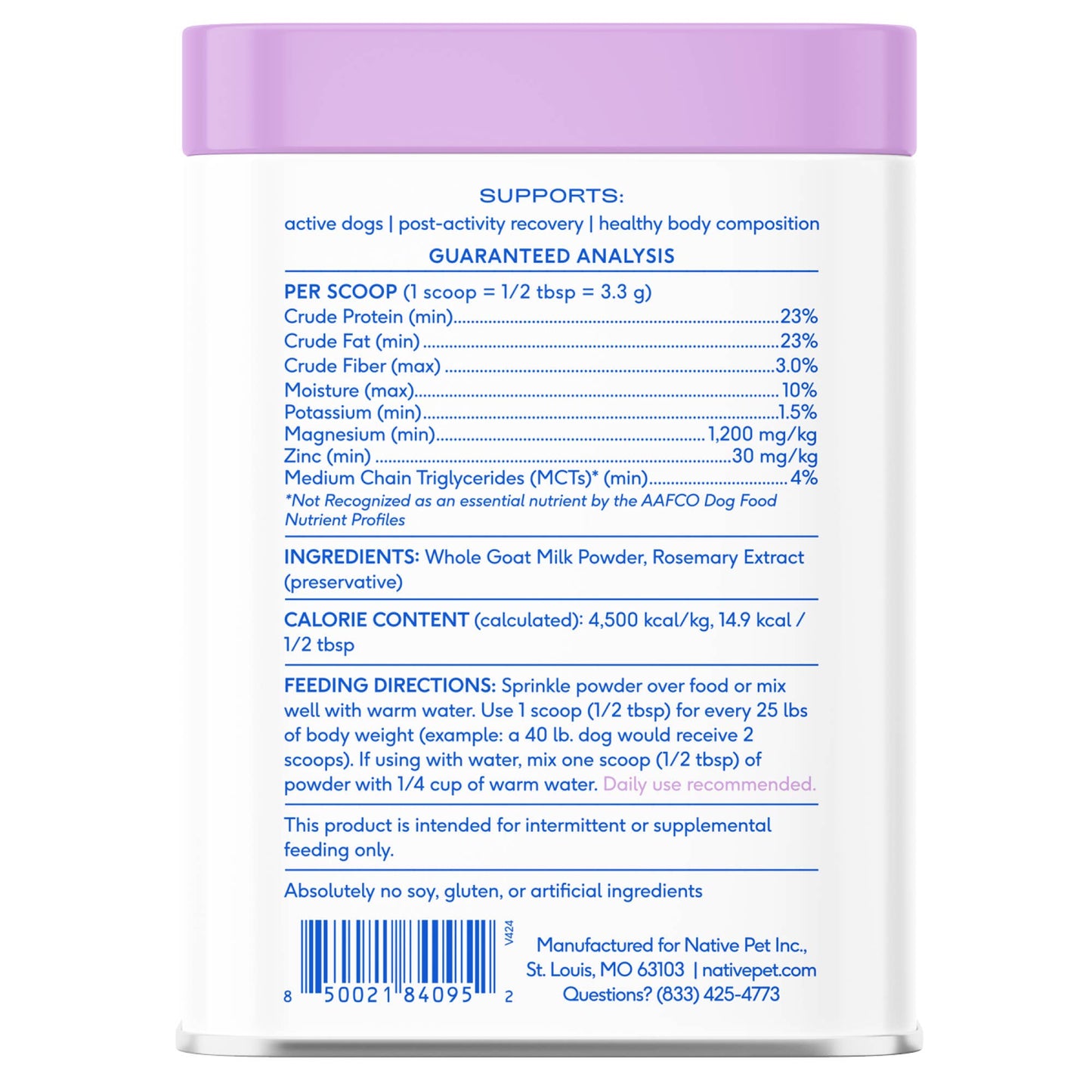 Goat Milk Powder Recovery & Energy Support for Active Dogs: 7 oz