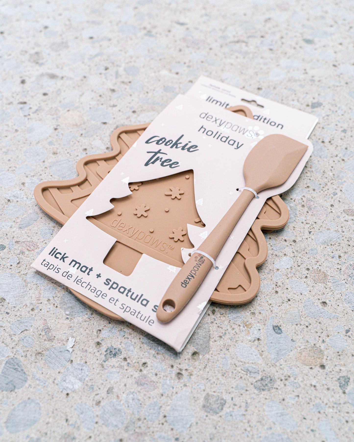 Juego de tapete y espátula para lamer con forma de árbol de galletas