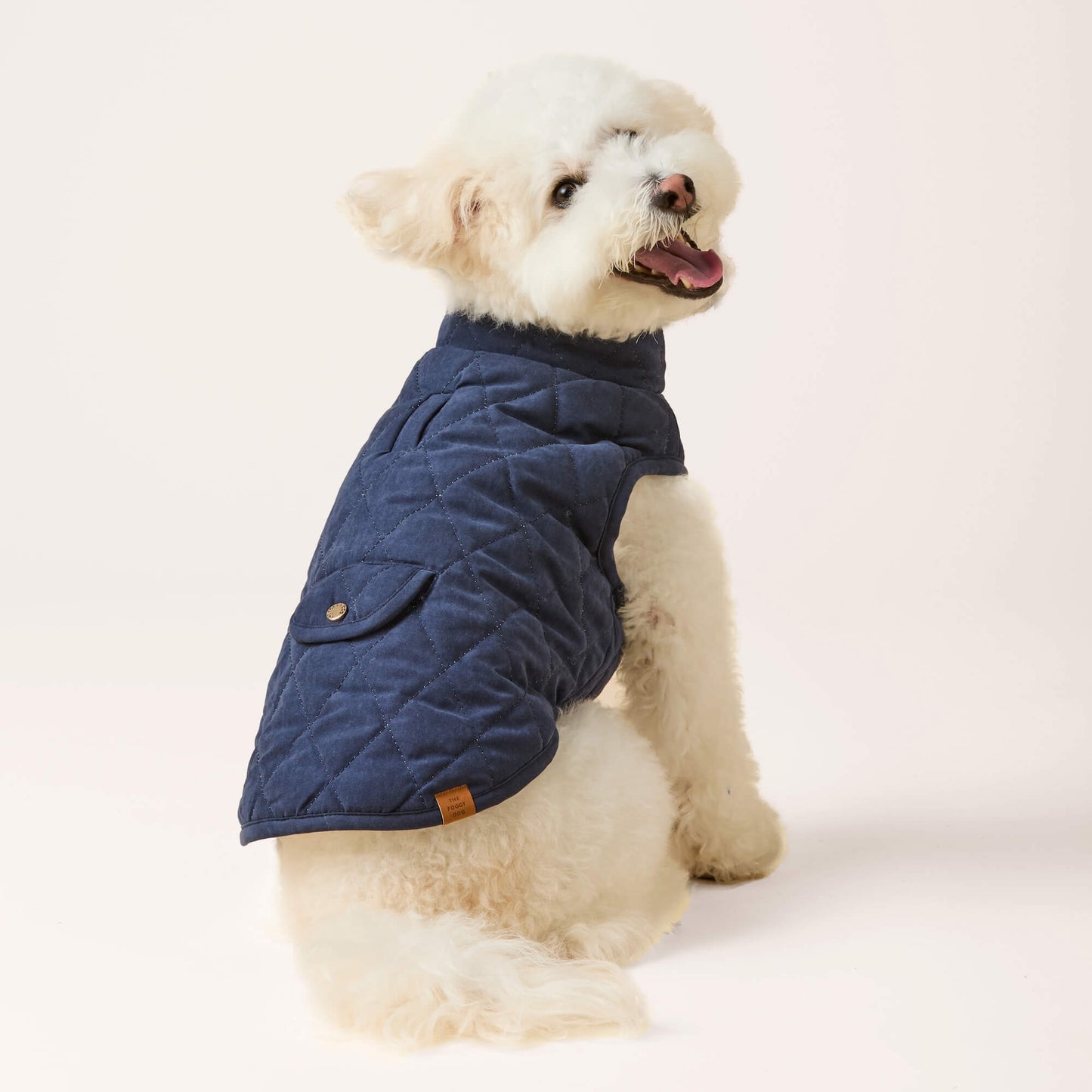 Quilted Navy Sherpa-Lined Reversible Dog Jacket