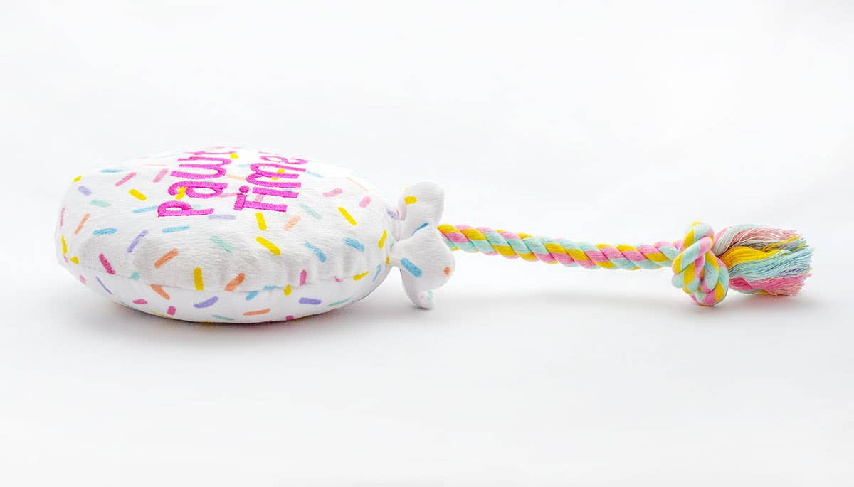 Birthday Balloon Plush Dog Toy with Rope 7"