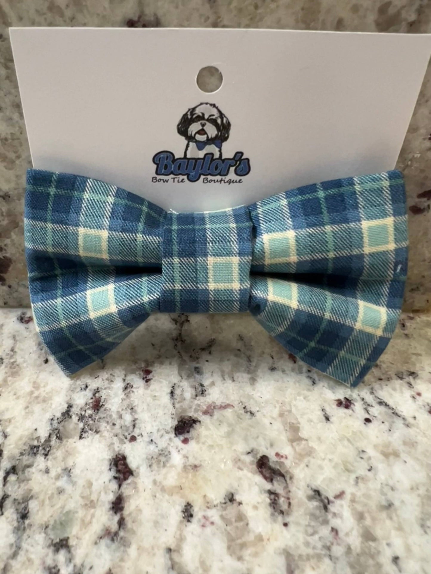 Blue Plaid Dog Bow Tie